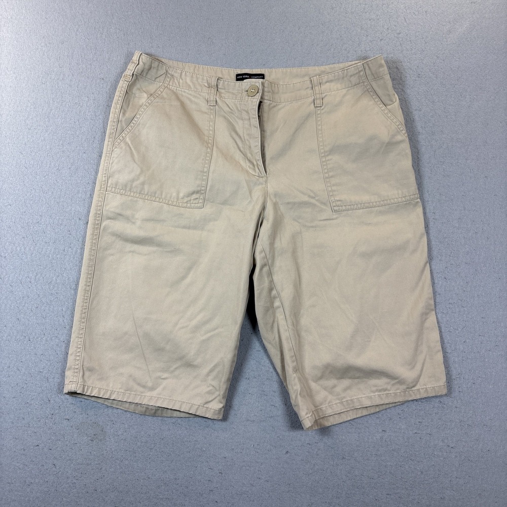 New York & Company Womens Flat Front High Rise Chino Bermuda Short Beige Size 12